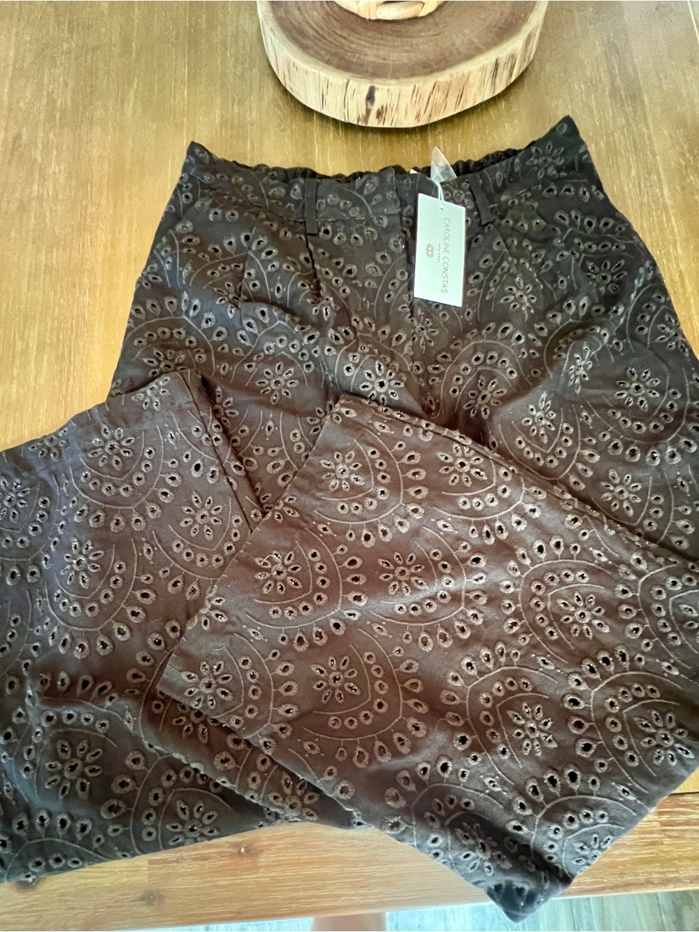 Caroline Constas NWT Brown Eyelet Embroidered Vest & Wide-Leg Pants Set Size L - Picture 4 of 6